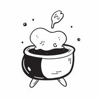Witchs Cauldron with Brew Text concept as An isolated featuring a bubbling witchs cauldron with the word Brew in a mystical font The elements are set against a white backgr vector