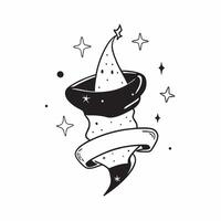 Witchs Hat and Stars with Magic Text concept as An isolated featuring a witchs hat surrounded by stars with the word Magic in a flowing script The elements are set against vector