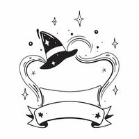 Witchs Hat and Stars Border with Bewitching Text concept as A mystical border frame featuring witchs hats and stars at the corners with the word Bewitching in a swirling enchanted vector