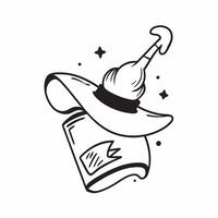 Witchs Hat and Broom with Charm Text concept as An isolated featuring a witchs hat and broom with the word Charm in a whimsical font The elements are set against a white ba vector