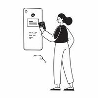 Woman Receiving Payment Notification concept as A woman receiving a payment notification on her smartphone from a mobile banking app with a plain background providing ample space f pure vector