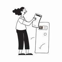 Woman Checking Account Balance concept as A woman checking her account balance using a mobile banking app set against a plain background with ample copy space in Photo Stock Conce pure vector
