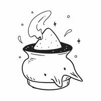 Witchs Hat and Cauldron with Potion Text concept as An isolated featuring a witchs hat resting on a bubbling cauldron with the word Potion in a mystical font The elements a vector
