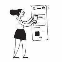 Woman Making Online Purchase concept as A woman making an online purchase using a mobile banking app with a blank background offering space for additional content in Photo Stock C pure vector