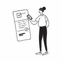 Woman Using Mobile Banking to Pay for Subscription concept as A woman using a mobile banking app on her smartphone to pay for a subscription set against a plain background with spa pure vector