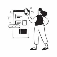 Woman Using Mobile Banking App at Home concept as A woman using a mobile banking app on her smartphone at home with a blank background offering space for additional text or design pure Set 2 vector
