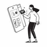 Woman Receiving Payment Notification concept as A woman receiving a payment notification on her smartphone from a mobile banking app with a plain background providing ample space f pure Set 2 vector