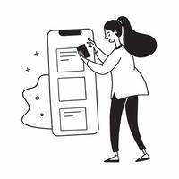 Woman Setting Up Mobile Banking App concept as A woman setting up her mobile banking app on her smartphone with a blank background offering space for additional text or design elem pure Set 2 vector