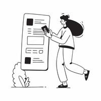 Woman Setting Up Mobile Payment Method concept as A woman setting up a payment method in her mobile banking app with a plain background offering space for text or additional elemen pure Set 2 vector