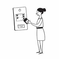 Woman Using Mobile Banking to Pay for Utilities concept as A woman using a mobile banking app to pay for utilities set against a plain background with ample space for text or graph pure vector