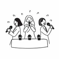 Women singing devotional songs with glossy microphones for Sharad Purnima concept as Camera movement Pan across the women singing devotional songs Scene Isolated stage with glossy vector
