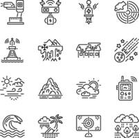 Set of Linear Style Weather Destruction and Devices Icons vector
