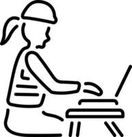 Engineering working on a laptop, linear style icon vector