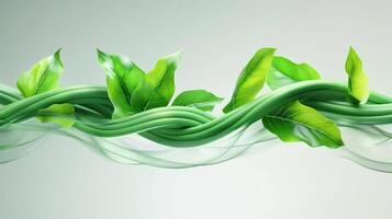 Lush green leaves intertwined with flowing lines, creating a serene and fresh atmosphere photo