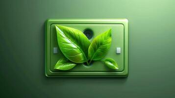 Green electrical switch plate adorned with vibrant leaves, symbolizing eco-friendliness and nature photo