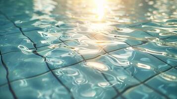 Serene water surface reflecting sunlight, creating a tranquil atmosphere in a pool setting photo