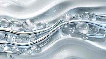 Abstract water and metallic wave pattern with bubbles, creating a serene and fluid atmosphere photo