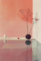 Serene still life with minimalist design featuring abstract shapes and floral elements photo