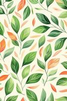 Vibrant Leaf Pattern with Varying Shades of Green and Orange on Soft Background photo