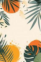 Vibrant tropical leaves and abstract shapes creating a lively background for design photo