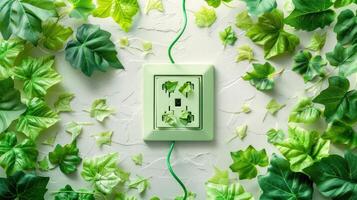 Greenery surrounding a power outlet, symbolizing nature and technology integration in a serene setting photo