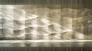 Abstract wall design with wave patterns and soft lighting creating a serene atmosphere photo