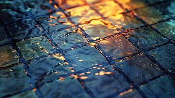 Close-up of shimmering water reflecting light on textured tiles, creating a serene atmosphere photo