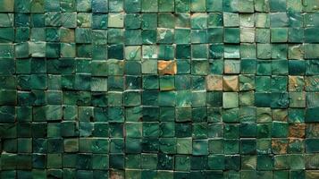 Textured green mosaic tiles arranged in a captivating pattern, showcasing natural variations photo