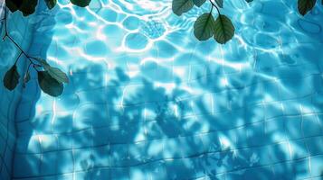 Tranquil pool water reflecting sunlight with leafy shadows, creating a serene atmosphere photo