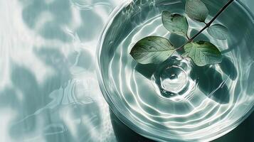 Tranquil water surface with gentle ripples and a green leaf floating in a serene setting photo