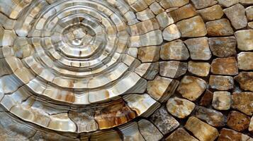 Close-up of intricately arranged stone patterns resembling ripples in water, showcasing textures photo