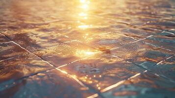 Sunlight reflecting on water surface with ripples, creating a serene atmosphere at dusk photo