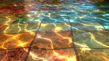 Colorful reflections on a tiled surface create a mesmerizing underwater effect at sunset photo