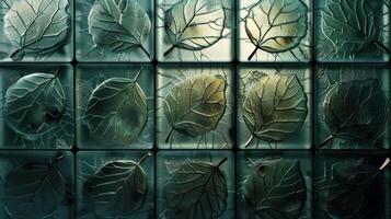 Textured glass tiles featuring intricate leaf patterns, creating a serene and artistic ambiance photo