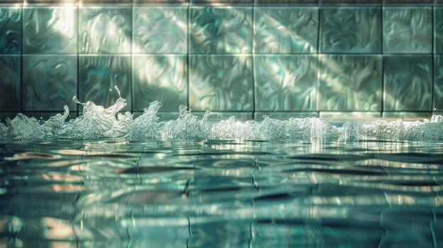Serene water surface reflecting light with gentle waves near textured tiles in a tranquil setting photo