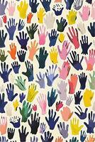 Colorful array of painted hands showcasing diversity and creativity on a light background photo