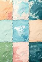 Colorful textured patches arranged in a grid, showcasing various pastel shades and patterns photo