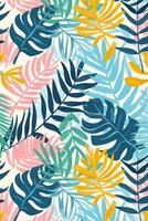 Colorful tropical foliage pattern with various leaves on a light background, ideal for design use photo