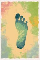 Abstract illustration of a colorful foot print on a textured background suggesting movement photo