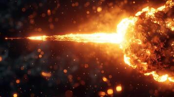 A fiery comet streaking through a starry sky, leaving a glowing trail of embers and light photo