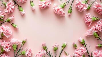 Pink Carnations Arranged Elegantly on a Soft Pink Background, Ideal for Floral Designs and Celebrations photo