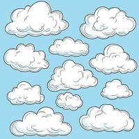 Cute Cartoon Clouds in Various Shapes and Expressions vector