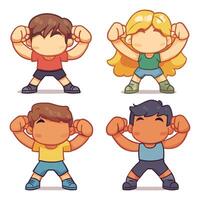 Cartoon Boys Flexing in Fun and Playful Poses vector
