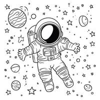 Astronaut Floating in Space with Planets and Stars vector