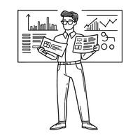 Businessman Giving Presentation with Data on Whiteboard vector