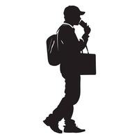 Traveler Silhouette Walking with a Backpack in Motion vector