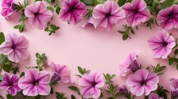 Vibrant pink flowers arranged beautifully on a soft pink background, creating a serene atmosphere photo