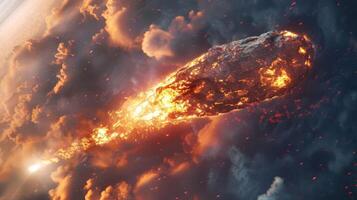Fiery comet streaking through a vibrant sky, creating a cosmic spectacle above Earth photo