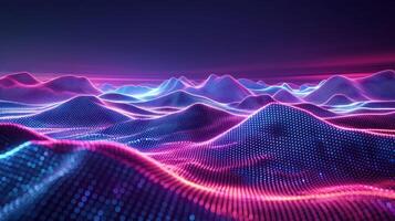 Vibrant abstract waves of light and color creating a digital landscape at night photo