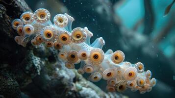 Close-up of a unique marine organism displaying vibrant colors and intricate patterns underwater photo